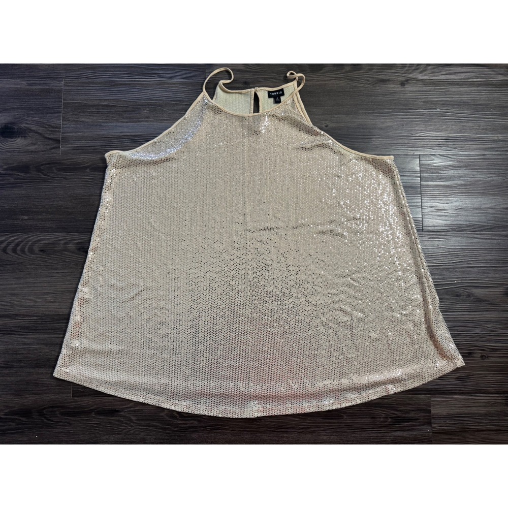 Torrid Rose Gold Sequin Halter Swing Cami Top Plus Size 4 4X Keyhole Back